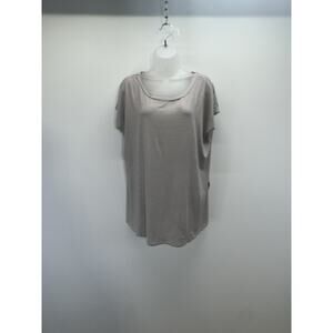 Rae Mode Scoop Neck Taupe Striped Short Sleeve Tunic Top Women’s Size Large NWT